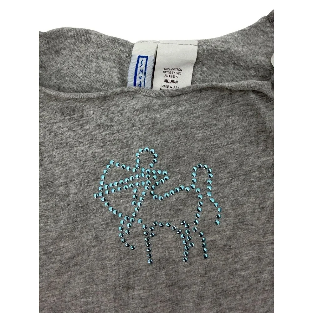 Vtg 90s NWT Gray Studded Sagittarius Zodiac Tee | McBling Noughties Grunge Y2K M - Picture 12 of 15